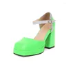Sandaler ins sommar Green Orange Mary Janes pumpar storlek 34-43 Ankel Wrap Square Toe Chunky High Heels Women Platform Fashion Shoes