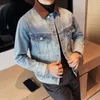 Jackets masculinos Autumn Turn Down Clalar Blue Jeans for Men Rouseling Single Basted Casual Denim Coats todos combinam com Chaquetas Hombre