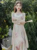 Casual Dresses Summer Romantic Fairy Dress 2023 Bohemian Spaghetti Strap Dizzy Print Beach Knitted Cardigan Elegant Party Vestidos