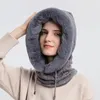 Chapéus de inverno Chapéus de pele de inverno Conjunto de máscara com capuz para mulheres de malha de caxemira pescoço quente Rússia esqui ao ar livre chapéu à prova de vento grosso pelúcia fofo gorros 231213