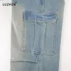 Damen Jumpsuits Strampler Vintage Baggy Jeans Y2k Streetwear Hohe Taille Seitentaschen Cargohose genäht Weites Bein Basic Mom Jean Casual Denim 231213