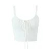 Women's Tanks 2024 Sexy Corset Lacing Up Bow V Neck Center Open Buttons Camis Women Slim Waist Tank Top Crop Tops White