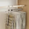 Hangers Racks 5 9Layers Stainless Steel Pants Space Saving Clothes Rack Organizer for Jeans Scarf Adjustable Non slip Wardrobe Hanging 231212