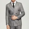 Abbigliamento etnico da uomo grigio jacquard abiti 2023 casual doppio petto 6 bottoni matrimonio sposo indossare giacca pantaloni formale ballo di fine anno 231213