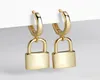 Dangle żyrandol Huggie Padlock Kolczyki Złota Srebrna Kolor Kobieta 925 Sterling Key Block Drop for Women Men Men Ear Reting Jewelry5967382