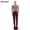 Pantalon de deux pièces pour femmes CM Yaya Femmes Pleine Longueur Skinny Élastique Taille Haute Solide Empilé Flare Dames Pantalon Décontracté Printemps Mode 231212