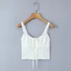 Women's Tanks 2024 Sexy Corset Lacing Up Bow V Neck Center Open Buttons Camis Women Slim Waist Tank Top Crop Tops White