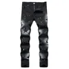 Męskie dżinsy 2023 Style czarny farba na czarnej farbie Stretch High Street Star Print Slim Elastic Chude Denim Pants Męskie ołówek