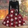 Casual Dresses Women Vintage Long Sleeve O Neck Christmas 1950s Housewife Evening Party Prom Beach Dress Pleated Vestidos