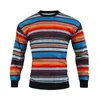 Maglioni da uomo Primavera e Autunno Felpa girocollo allentata Waffle Stampa digitale Striscia colorata Ventilare Top a maniche lunghe casual