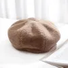 Beretti inverno gonfio a filo tappeto berretto peluche francese artista peloso Cappello piatto per donne Cappelli da pittore