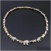 Bröllop smyckesuppsättningar afrikanska smycken elefant kristall halsband örhängen dubai gulduppsättningar för kvinnor bröllop fest armband ring set283b otkj7