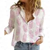 Blouses Femmes Femmes Tops Printemps et Automne Casual 3D Imprimer Manches Longues Lâche Femmes Chemises Point Ouvert Angleterre Style Légère Strech Régulier