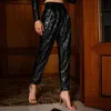 Calças femininas capris duplo louco lantejoulas bling lápis calças para mulheres festa outono inverno cintura alta elegante calças finas roupas moda 231213