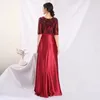 Ethnische Kleidung Applikationen Formelle Kleidung für Frauen Elegante Bling Pailletten Kleid Exquisite Plissee Abend Party Kleider O-Ausschnitt Sexy Robe De