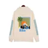Rhude hoodie designer mode full zip up jacka high street varumärke broderi lös frerry cardigan tröja för män och kvinnor med etikett och logotyp
