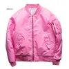 Men's Jackets Mens Pink Bomber Jacket Padded Jackets Zippered Sleeve Pocket Stand Collar Baseball Jacket Military Style Pink Coat 231212