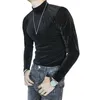 Camisetas para hombres Otoño Invierno Hombres Top Cuello simulado Elástico Slim Fit Suave Cálido Rayas Casual Jersey Manga larga Sudadera con fondo