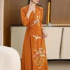 Vêtements ethniques Style chinois Femmes Printemps et Automne Rétro Broderie Grue Vcou Trois Quarts Manches Élégant Hanfu Longue Robe SXXL 231212