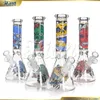 Beker glazen bongwaterpijp met cartoonstickers 10 inch 5 mm dik pyrex glas 14 mm gewricht gemengde kleuren