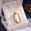 Pendants Creative Design Ethnic Style Ancient Gold Craft Enamel Bamboo Leaf Natural An Jade Necklace Pendant Retro Jewelry For Women
