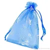100 шт./лот, синие бабочки из органзы, свадебные подарочные пакеты, пакеты 7x9 см, упаковка ювелирных изделий Bags271G