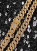 12mm Miami Cuban Link Chain Necklace Armband Set för Hip Hop Bling Iced Out Diamond Gold Silver Chains9779952