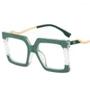 Solglasögon 2023 Square Green Reading Glasses Kvinnor Stort ram Spektakelglasögon TR90 Clear Fashion Blue Light