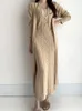 Casual Dresses Autumn Winter Elegant Belt Sticke Twist Two Piece Set Women Long Cardigan Sweater Coat Spaghetti Strap Mid Length Split