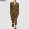 Herrbyxor 2023 män jumpsuits solid lapel långärmad streetwear dubbel breasted rompers eleganta mode casual män overall s-5xl incerunl2402