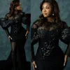 2023 Robes de bal ASO Ebi Black Elegant Sirène Élégant Illusion Longes Lace Lace Robe de soirée Fête d'anniversaire Deuxième réception Robes de fiançailles