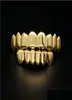 Grillz dentystyczne grille męskie złote zęby Grillz Zestaw mody bioder biżuterii Wysoka jakość Osiem 8 górnych zębów sześć dolnych grilli Drop de1186410