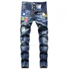 D2 hommes Badge déchirures Stretch violet jean hommes mode coupe ajustée lavé moto Denim pantalon lambrissé Hip HOP pantalon