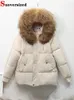 Women's Down Parkas Winter Faux Fur Collar Hooded Mid length Women Thick Cotton Overcoat Warm Outwear Korean Snow Coats Loose Jackets 231213