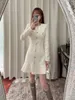 Urban Sexy Dresse 2024 Dress Tweed Little Fragrance British royal style Round Neck Long Sleeve Off White Underdress Couture Luxury 231213