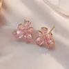 Studörhängen Uilz Fashion Flower Form Pink Zirconia For Women Korean Geometric Crystal Cute Earring Statal Smycken