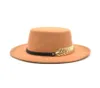 Ny klassisk Khaki Flat Top Bowler Hat Wool Fedora Hat For Women Wide Brim Top Jazz Cap Elegant Panama Hats3520881