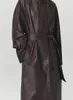 Płaszcze damskie płaszcze płaszcze vintage Flip stojący stojący kołnierz skórzany wosk olej woskowy temperament