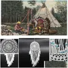 Konst och hantverk Handgjorda spetsar Dream Catcher Circar med fjädrar som hänger dekoration Ornament Craft Gift Tongheted White Dreamcatcher W Otdky