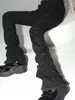 الجينز النسائي Reddachic Black Ruched Flare Jeans Women Y2K Bootcut High-Elcute Pants High High Harajuku Goth Goth Clothes J231213