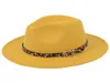 Mode large bord Fedora chapeaux imprimé léopard ceinture décorer laine feutre Fedoras chapeau casquettes hommes femmes Jazz Panama casquette Trilby Sombrero3527744