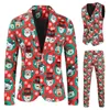 Etnische kleding Xingqing kerstpakset voor mannen Cartoon print lange mouw jas met enkele rij knopen en vestbroek 3-delige kleding feestoutfits 231213