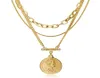 Layered Choker Necklace Gold Plated Coin Pendant Multilayer Disc Chunky Paperclip Link Chain Layering Chains1516686