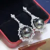 Dangle Earrings JCY Pearl 925 Sterling Silver Black Pearls 10mm Round For Women Fine