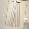 Women's Pants Elastic Waist Folds Screw Thread Knitted Wide Leg Autumn And Winter Chic Casual High Loose Wool Crop