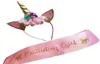 Unicorn Birthday Girl Set Shiny Gold Glitter Unicorn Headband and Birthday Girl Sash Perfect Unicorn Theme Birthday Party Favors p1383908