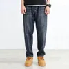 Mäns jeans baggy män harem byxor retro lös passform bred vintage kläder casual manlig denim byxor streetwear lappade överdimensionerade g82