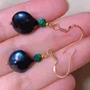 Boucles d'oreilles pendantes à la mode pour femmes, perles noires naturelles, perles de Jade, or, cadeau de noël, pâques, Halloween, crochet d'eau douce, année