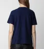 24ss Zadig Voltaire Novas Mulheres Designer Pulôver T-shirt Clássico Algodão Asas Quente Diamante Vintage Impressão Azul Casual Versátil Tendência Manga Curta Polos Tees Tops ZV