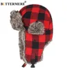 Buttermere Winter Hats for Mens Bomber Hat Furt Red Warm Earflap Cap Winterproof Wind Kobiety Grubsze Plaid Rosjan Hat Black Blue T8166625